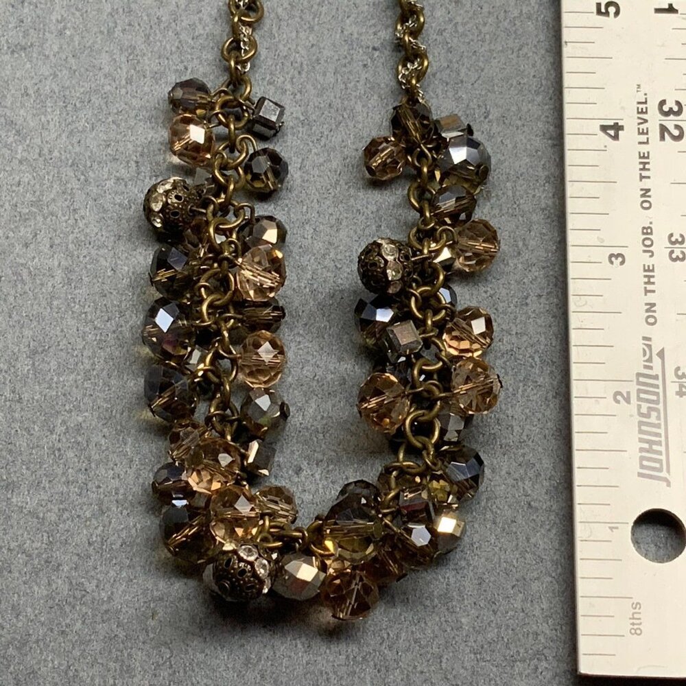 Loft Smoky Iridescent Necklace 18 In Beaded Brass Silver Chain Faceted Chunky - Picture 6 of 9